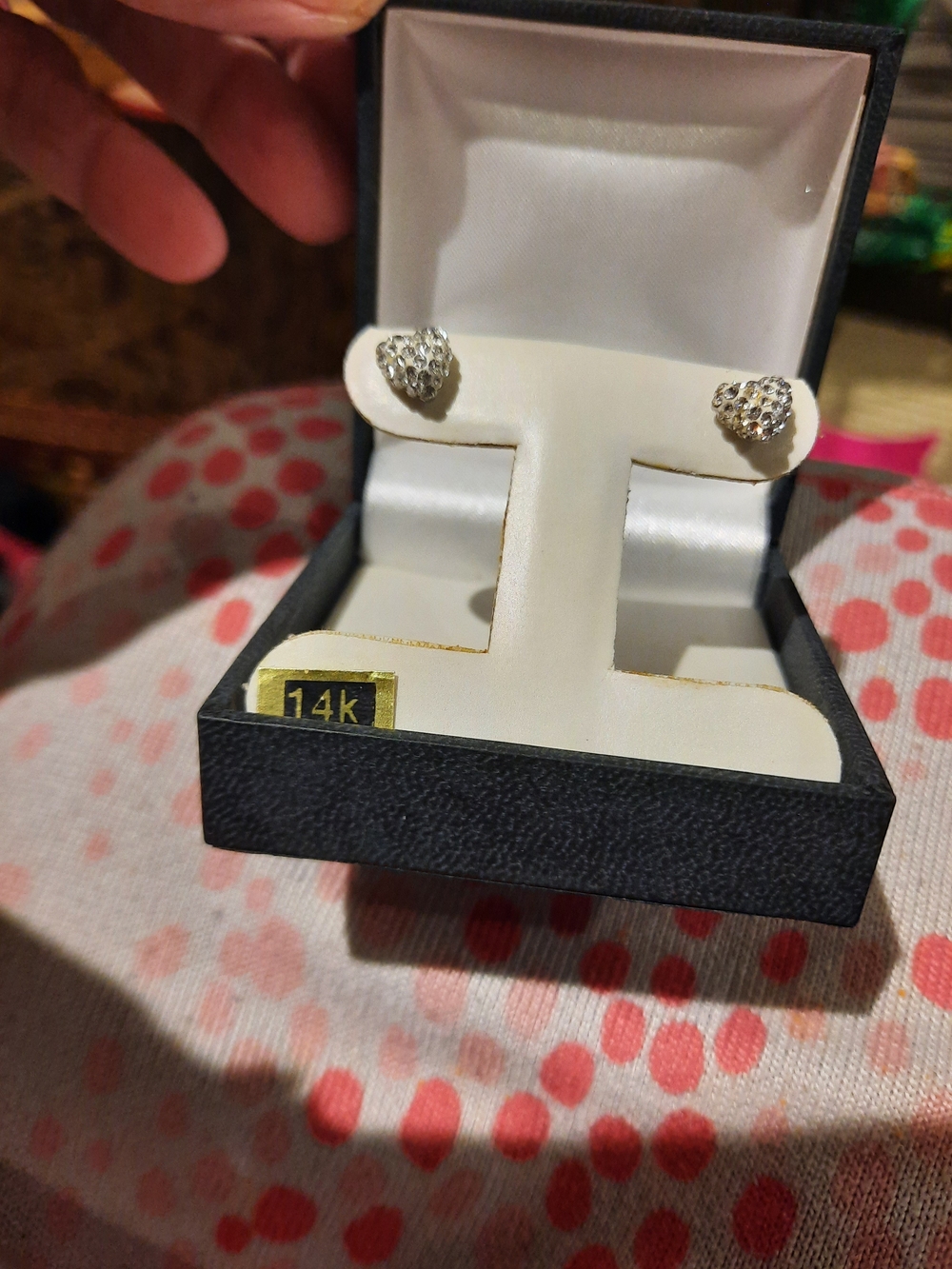 Solid 14K Gold Crystal Puffed Heart Stud Earrings Gift Boxed